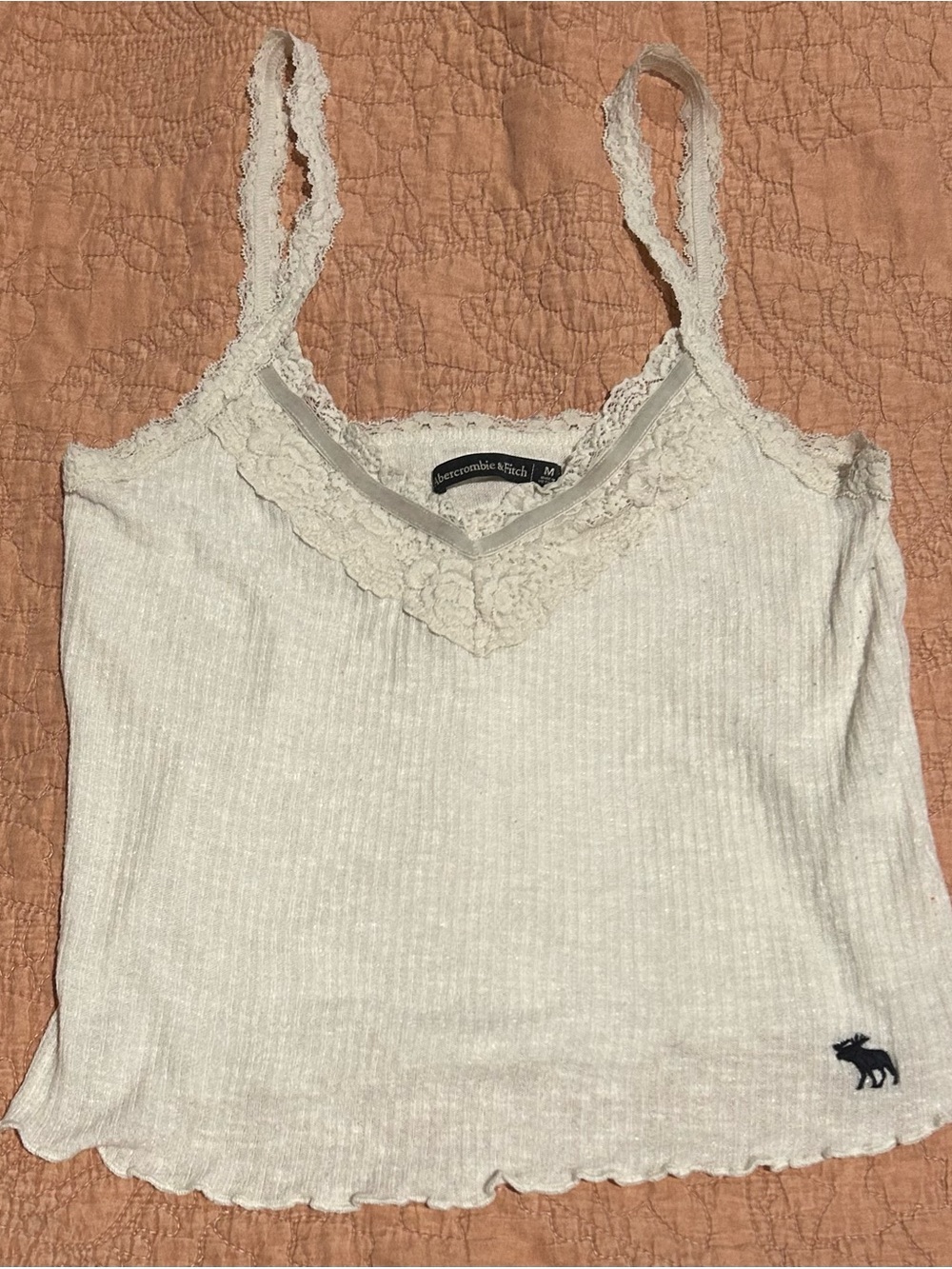 Abercrombie & Fitch Cream Ribbed Lace-Trim Cami